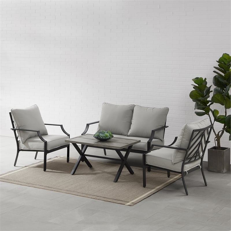 Crosley Furniture Otto 4-Piece Modern Metal Conversation Set in Gray/Matte Black