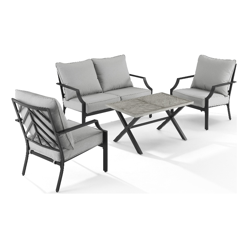 Crosley Furniture Otto 4-Piece Modern Metal Conversation Set in Gray/Matte Black