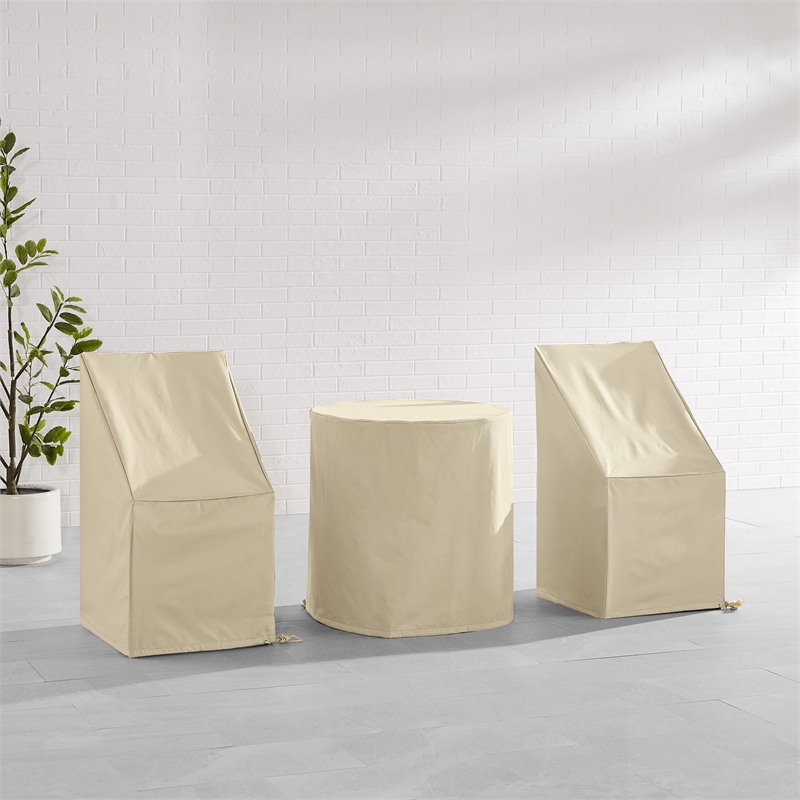 Crosley Furniture 3-Piece Vinyl Outdoor Bistro Furniture Cover Set in Tan