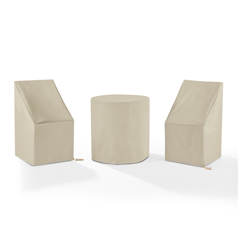 Crosley Furniture 3-Piece Vinyl Outdoor Bistro Furniture Cover Set in Tan