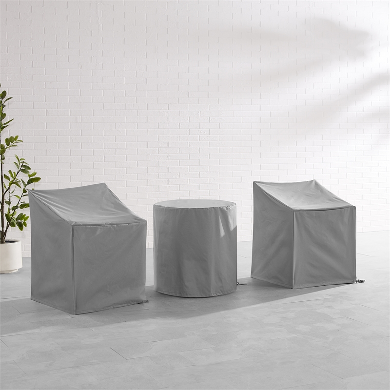 Crosley Furniture 3PC Vinyl Outdoor Bistro Furniture Cover Set in Gray