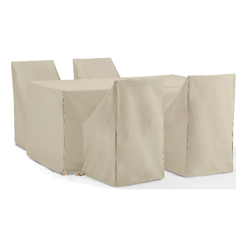Crosley Furniture 5-Piece Vinyl Outdoor Dining Furniture Cover Set in Tan