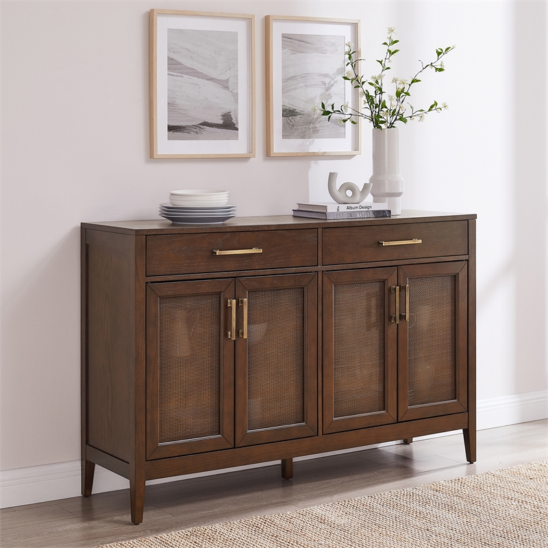 Crosley Furniture Milo Modern Wood Sideboard in Dark Brown/Antique Brass