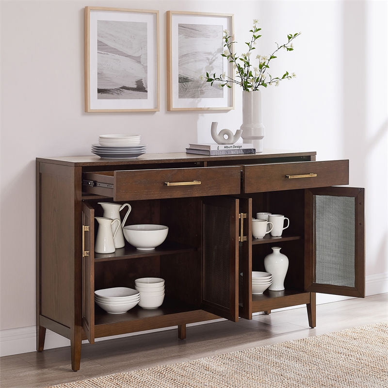 Crosley Furniture Milo Modern Wood Sideboard in Dark Brown/Antique Brass