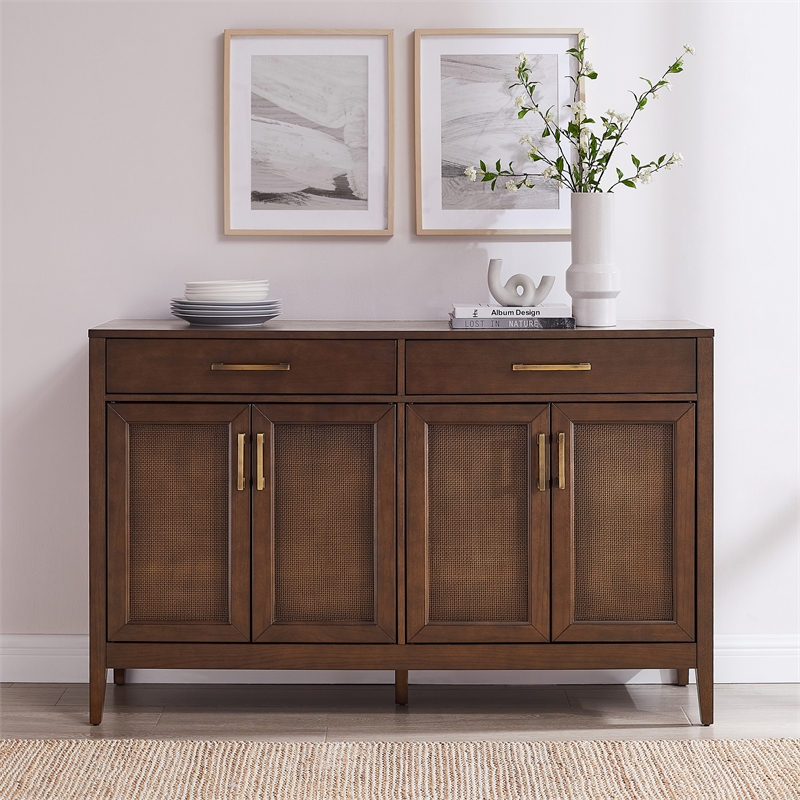 Crosley Furniture Milo Modern Wood Sideboard in Dark Brown/Antique Brass