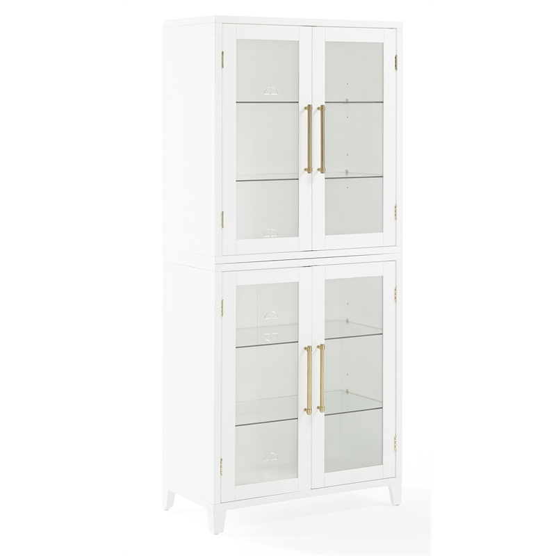 Crosley Furniture Roarke Glass Door Wood Kitchen Pantry Storage Cabinet - White