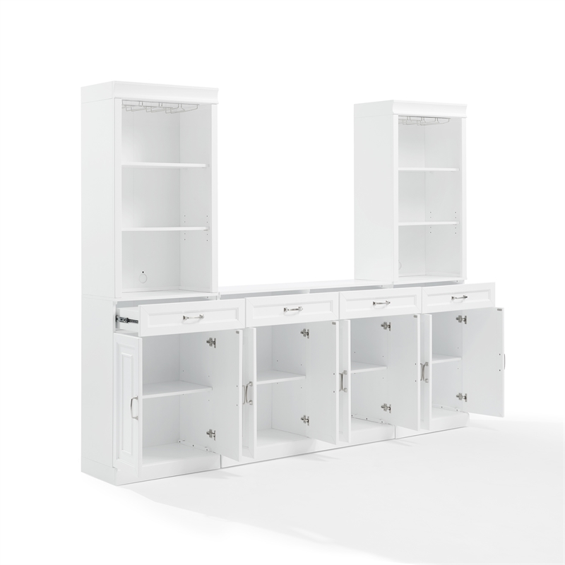 Crosley Furniture Stanton 3-PC Wood/Metal Sideboard And Bar Cabinet Set in White