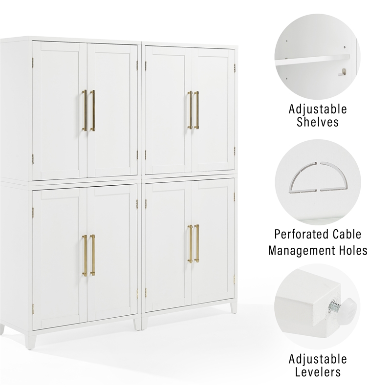 Crosley Furniture Roarke Wood Kitchen Pantry Storage Cabinet in White (Set of 2)