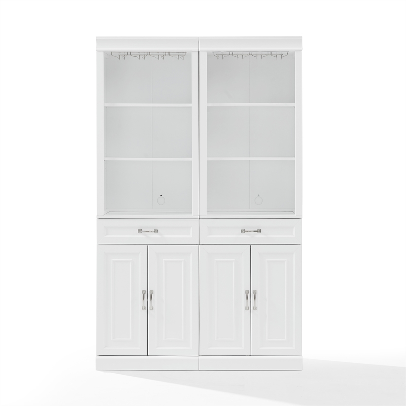 Crosley Furniture Stanton 2-PC Wood/Metal Bar Cabinet Set in White (Set of 2)