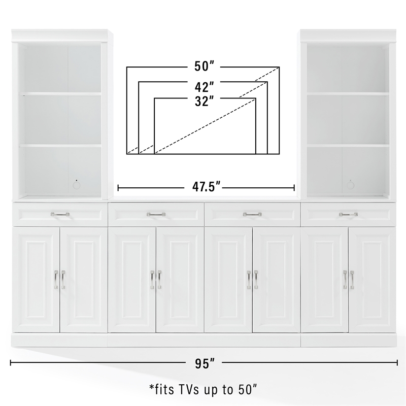 Crosley Furniture Stanton 3-Piece Wood Sideboard & Storage Bookcase Set in White