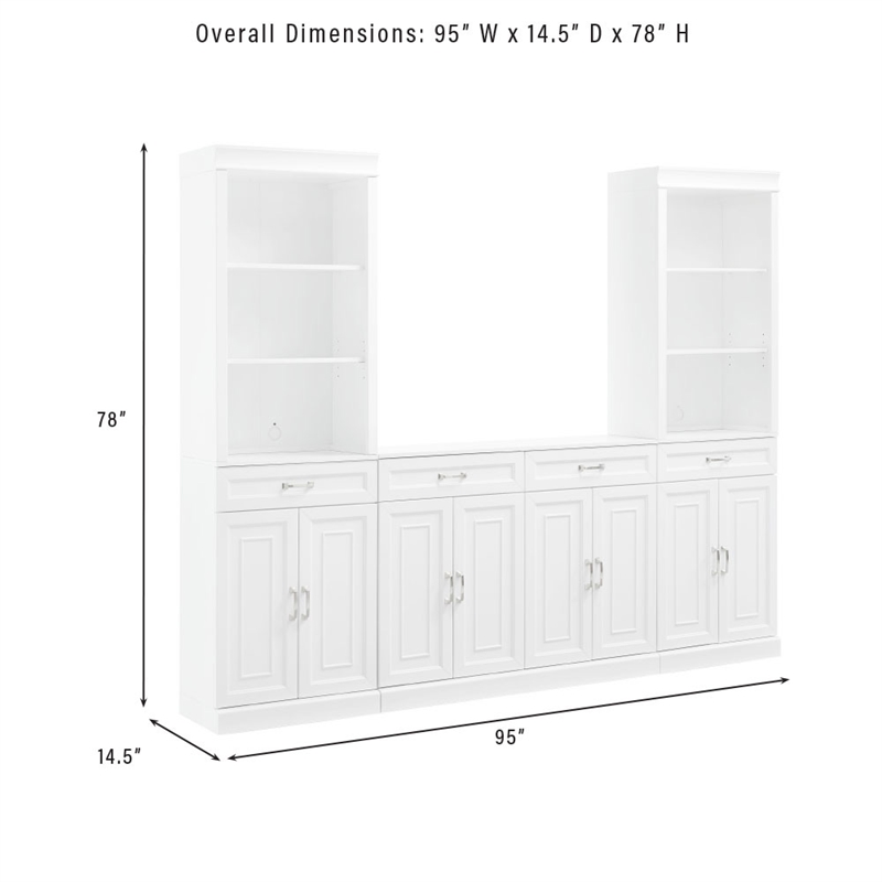 Crosley Furniture Stanton 3-Piece Wood Sideboard & Storage Bookcase Set in White