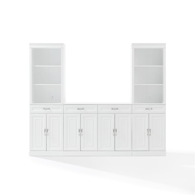 Crosley Furniture Stanton 3-Piece Wood Sideboard & Storage Bookcase Set in White