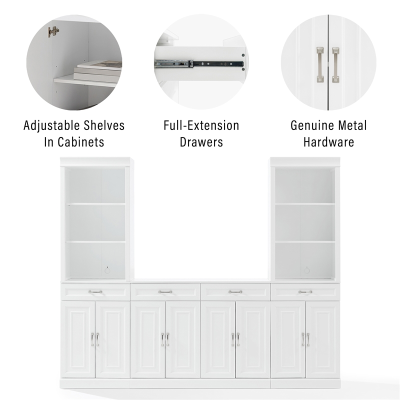 Crosley Furniture Stanton 3-Piece Wood Sideboard & Storage Bookcase Set in White