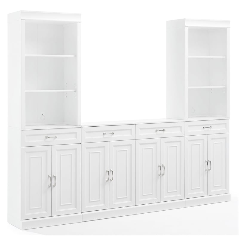 Crosley Furniture Stanton 3-Piece Wood Sideboard & Storage Bookcase Set in White