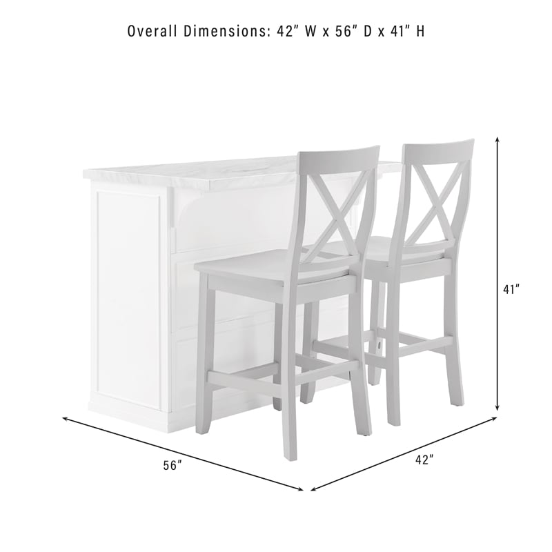 Crosley Furniture Cutler 3-Piece Wood Kitchen Island w/ X-Back Stools in White