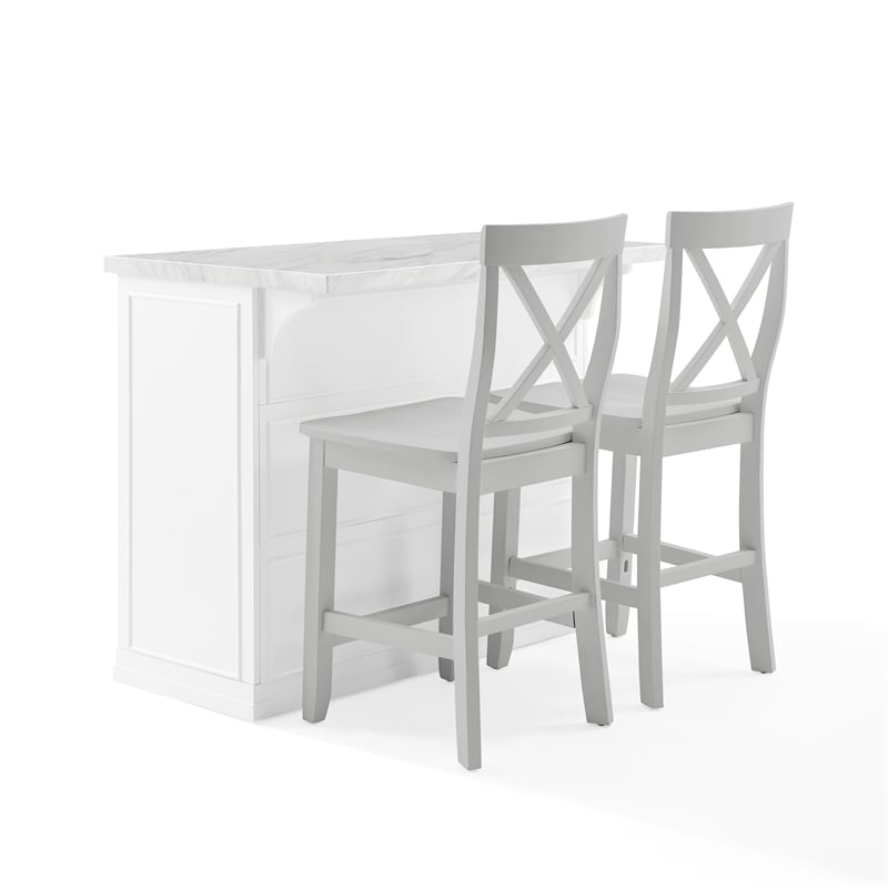 Crosley Furniture Cutler 3-Piece Wood Kitchen Island w/ X-Back Stools in White