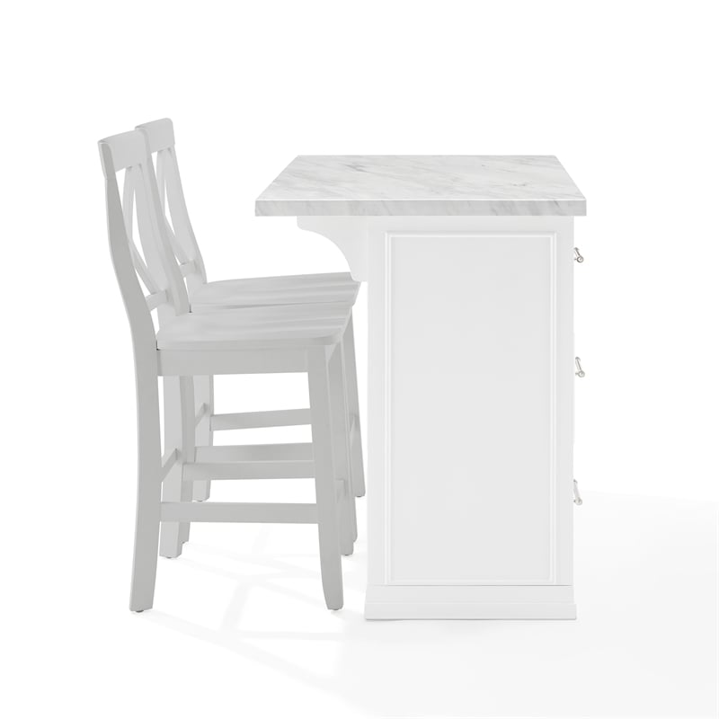 Crosley Furniture Cutler 3-Piece Wood Kitchen Island w/ X-Back Stools in White