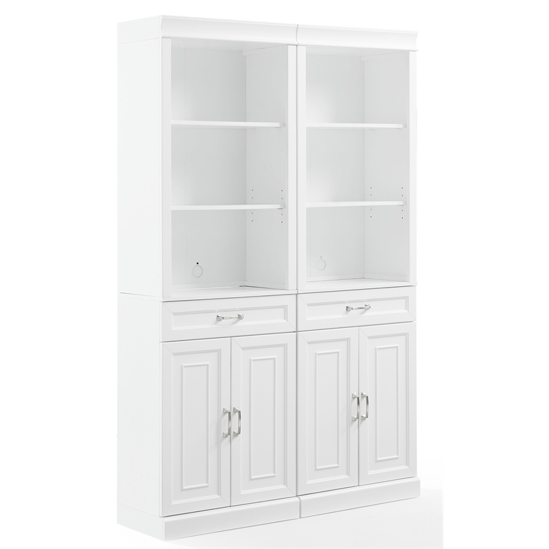 Crosley Furniture Stanton Wood Storage Bookcase Set in White (Set of 2)