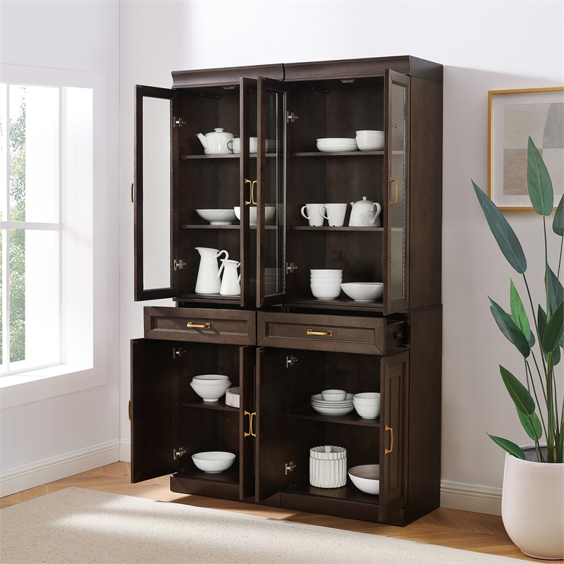 Crosley Furniture Stanton Wood Kitchen Storage Pantry Set in Coffee (Set of 2)
