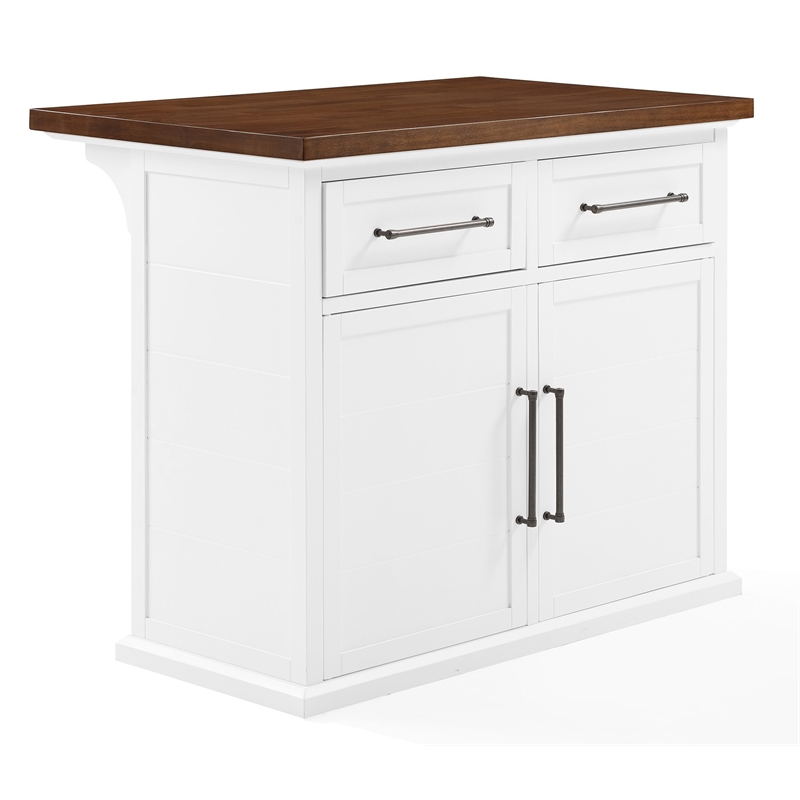 Crosley Furniture Bartlett Modern Wood Kitchen Island in White/Walnut