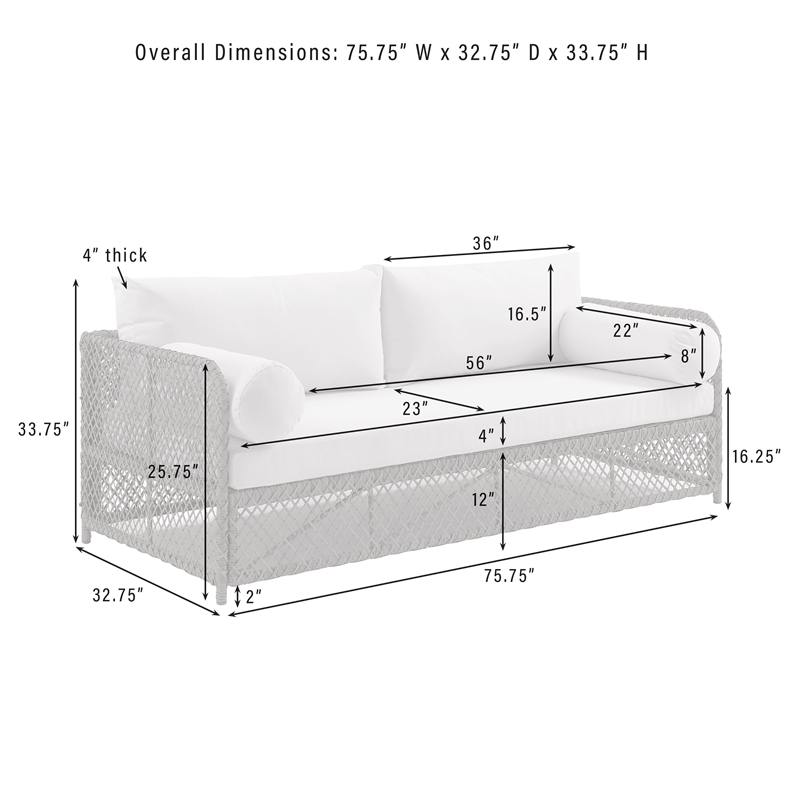 Crosley Furniture Granite Bay Fabric Outdoor Sofa in Cream White/Stone