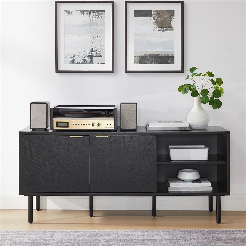 Crosley Furniture Brody Record Storage Modern Wood Sideboard in Black
