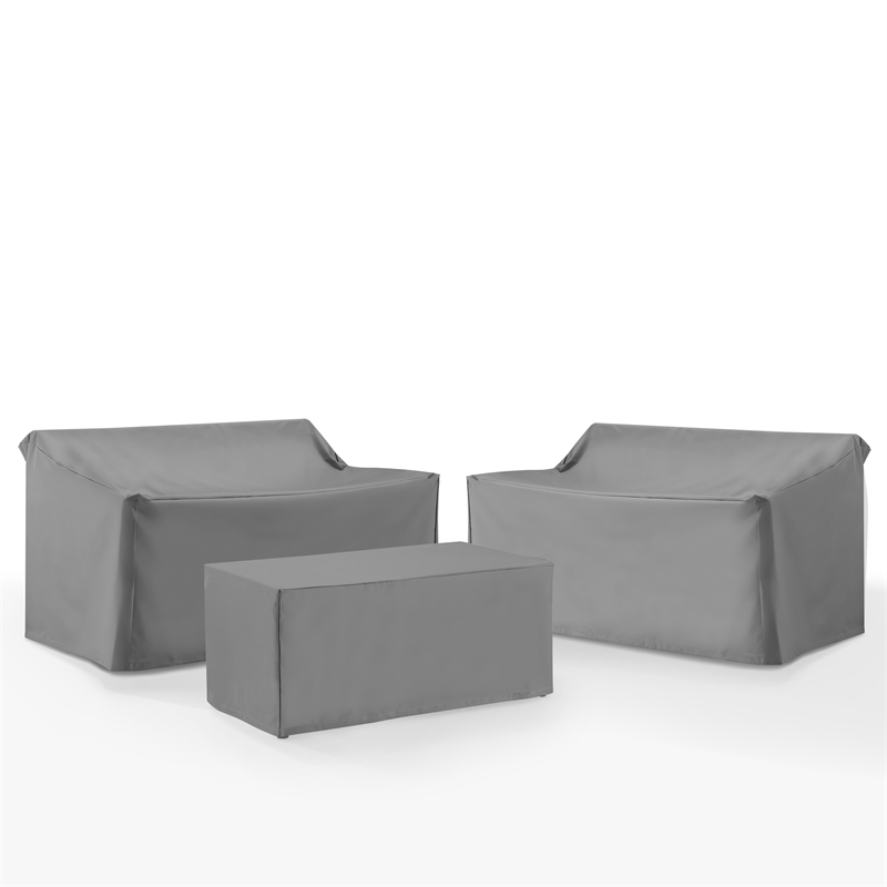 Crosley Furniture Covers 3-Piece Vinyl Outdoor Sofa Cover Set in Gray