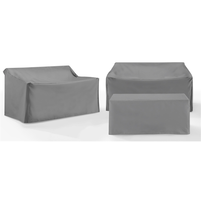 Crosley Furniture Covers 3-Piece Vinyl Outdoor Sofa Cover Set in Gray