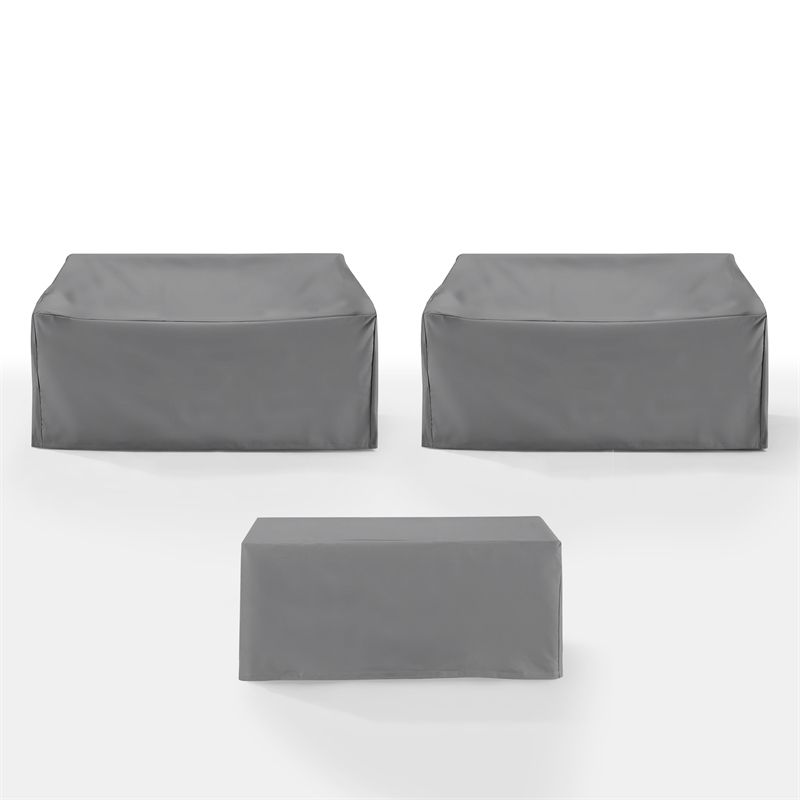 Crosley Furniture Covers 3-Piece Vinyl Outdoor Sofa Cover Set in Gray