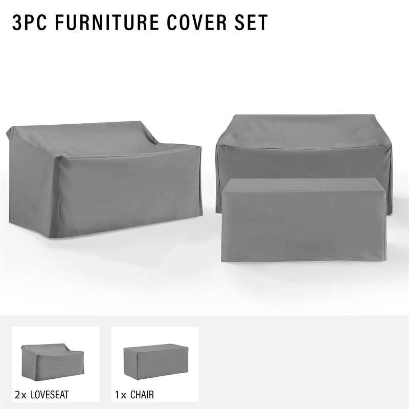 Crosley Furniture Covers 3-Piece Vinyl Outdoor Sofa Cover Set in Gray