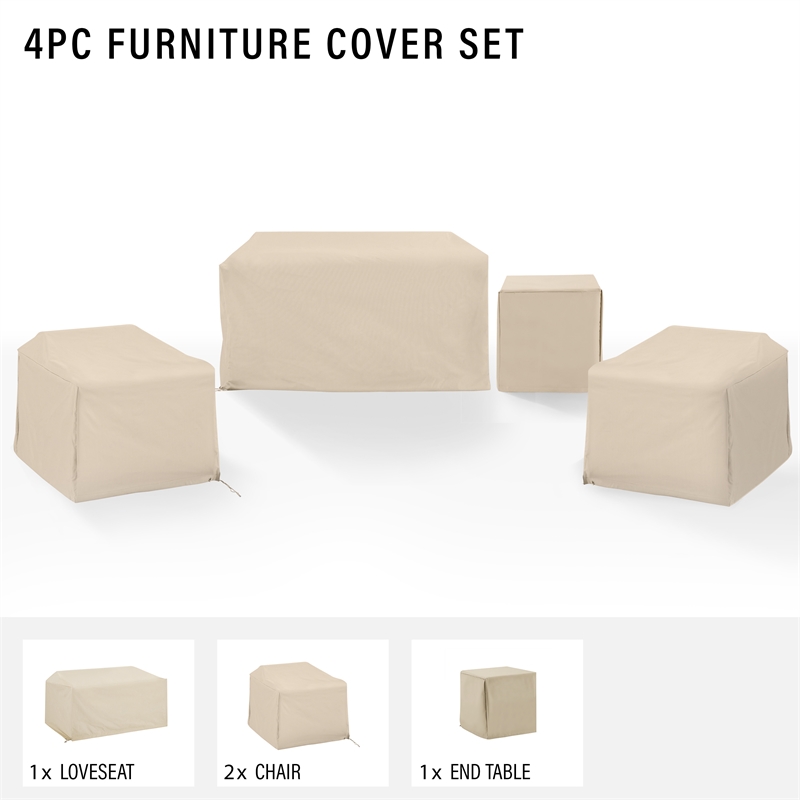 Crosley Furniture Covers 4-Piece Vinyl Outdoor Sofa Cover Set in Tan