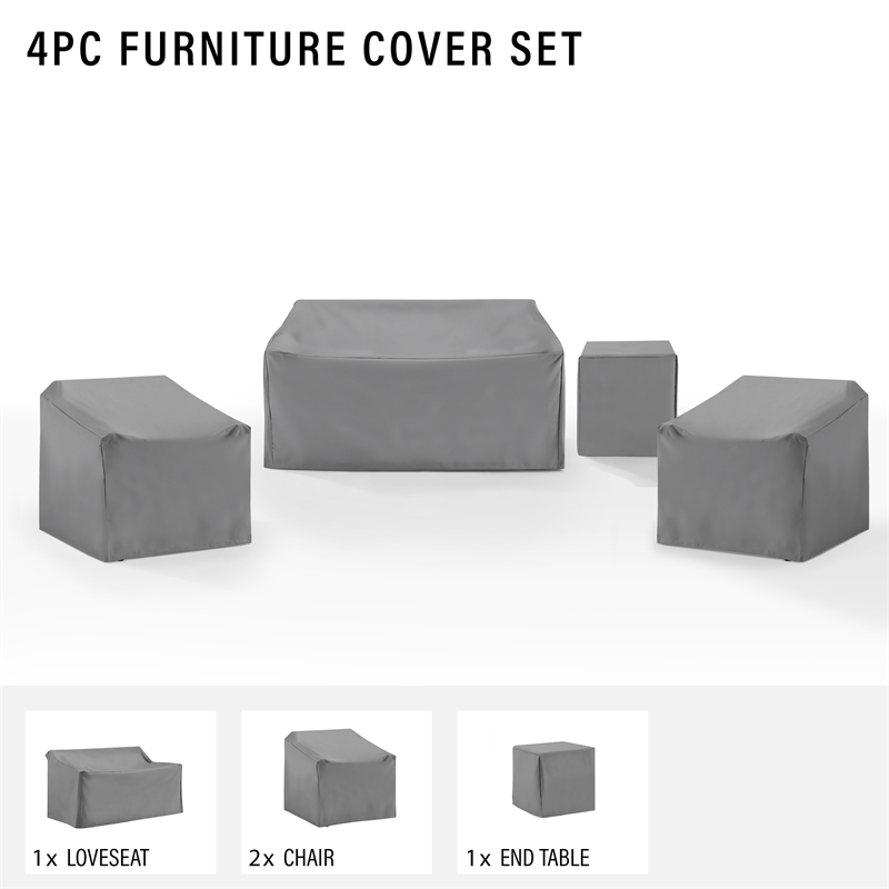Crosley Furniture Covers 4-Piece Vinyl Outdoor Sofa Cover Set in Gray