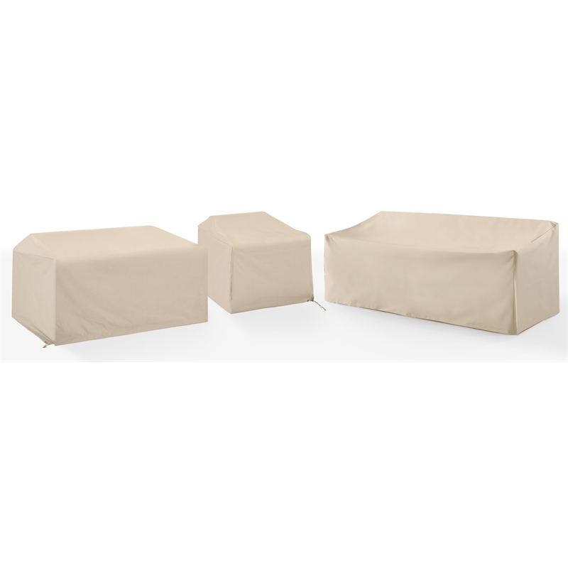 Crosley Furniture Covers 3-Piece Vinyl Outdoor Sectional Cover Set in Tan