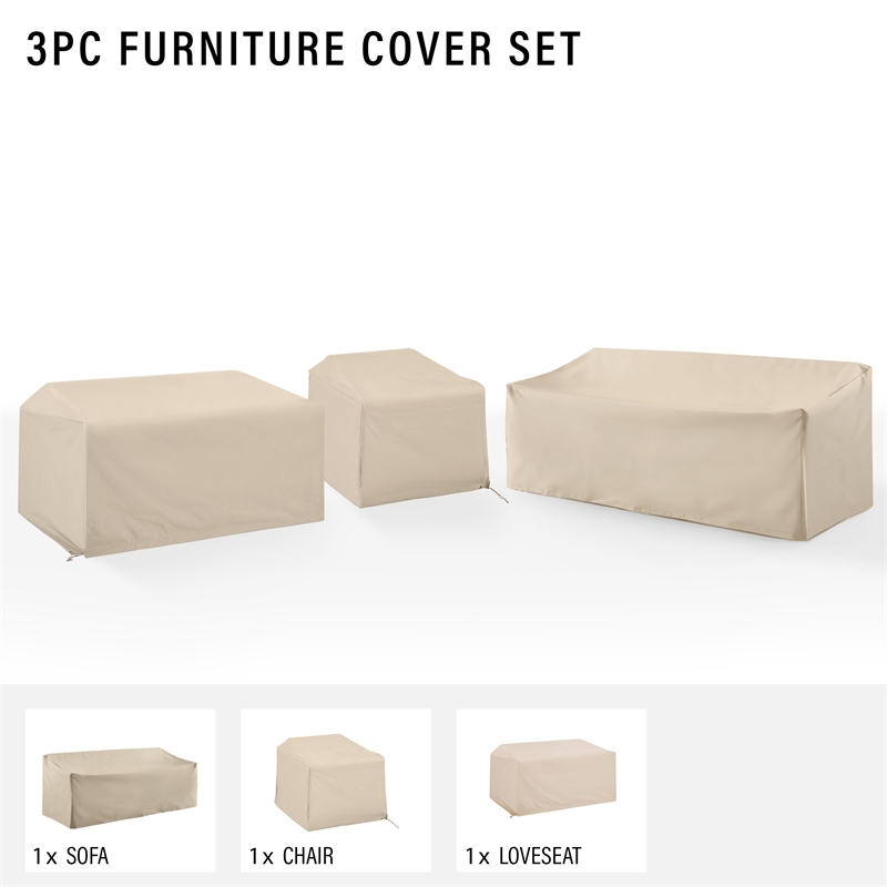 Crosley Furniture Covers 3-Piece Vinyl Outdoor Sectional Cover Set in Tan