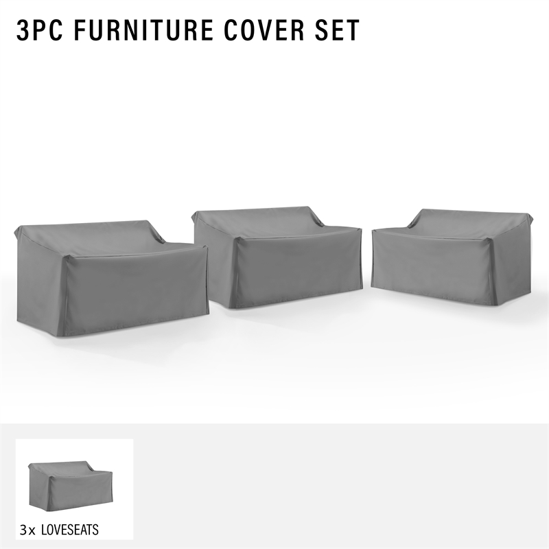Crosley Furniture Covers Vinyl Outdoor Loveseat Cover in Gray (Set of 3)