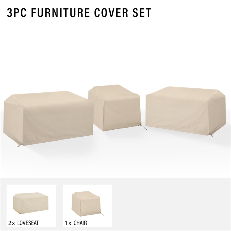 Crosley Furniture Covers 3-Piece Vinyl Outdoor Sectional Cover Set in Tan