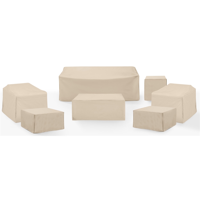 Crosley Furniture Covers 7-Piece Traditional Vinyl Outdoor Sofa Cover Set in Tan