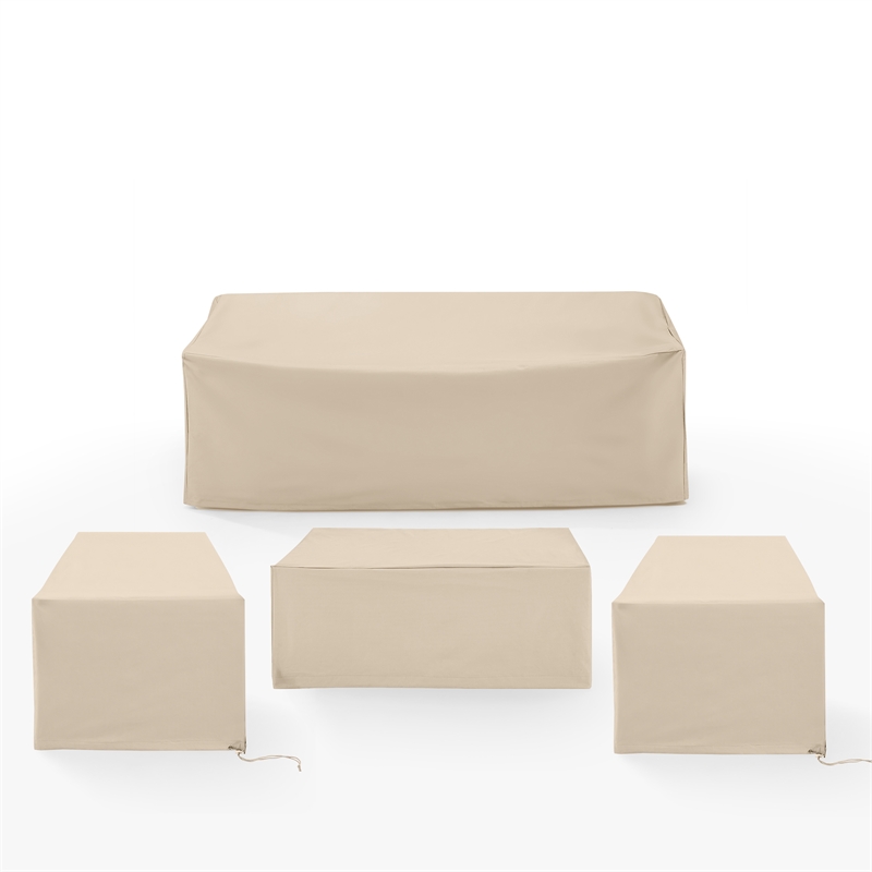 Crosley Furniture Covers 4-Piece Vinyl Outdoor Sofa Cover Set in Tan