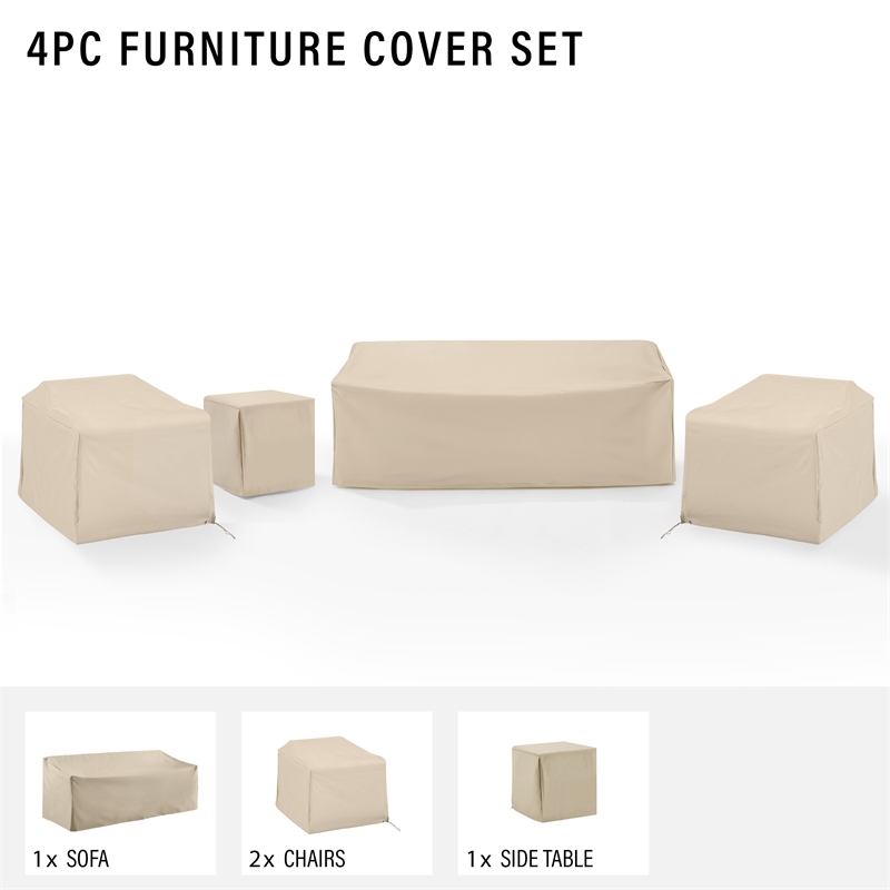Crosley Furniture Covers 4-Piece Traditional Vinyl Outdoor Sofa Cover Set in Tan