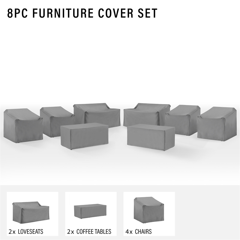 Crosley Furniture Covers 8-Piece Traditional Vinyl Sofa Cover Set in Gray