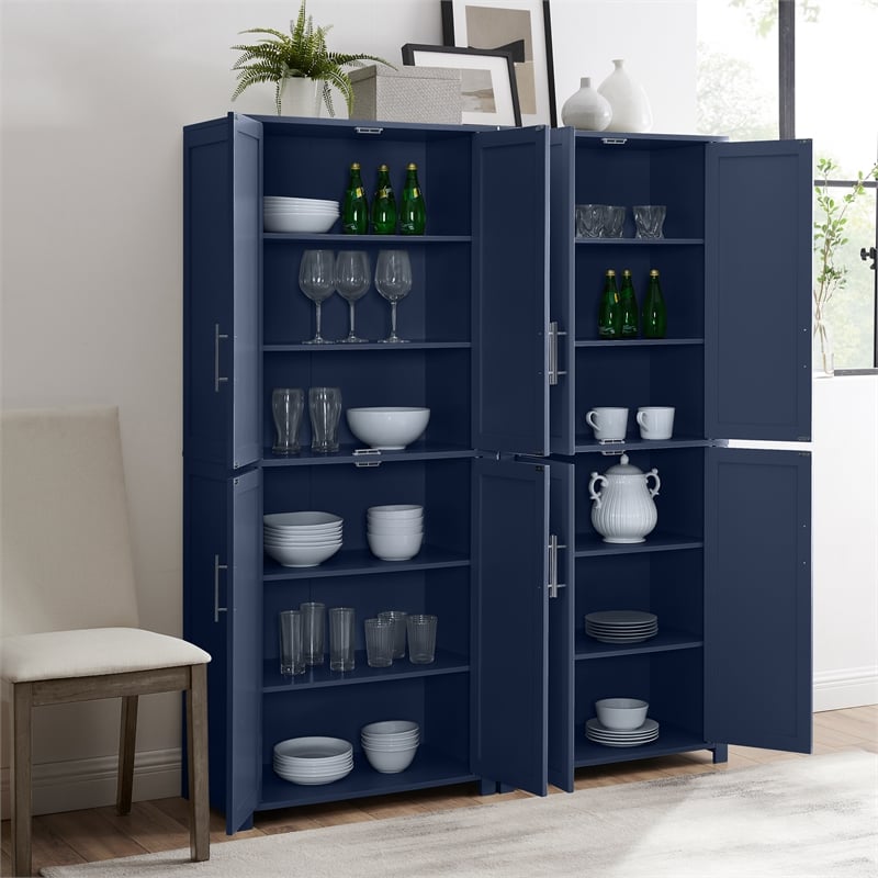 Crosley Furniture Savannah 2pc Traditional Wood Kitchen Storage Pantry in Navy