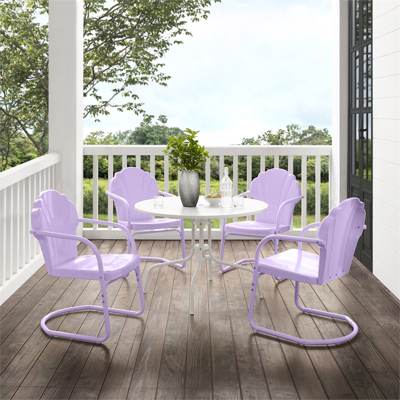 Crosley Tulip 5 Piece Retro Outdoor Dining Set in Lavender