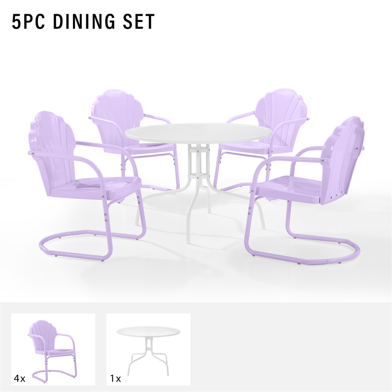 Crosley Tulip 5 Piece Retro Outdoor Dining Set in Lavender