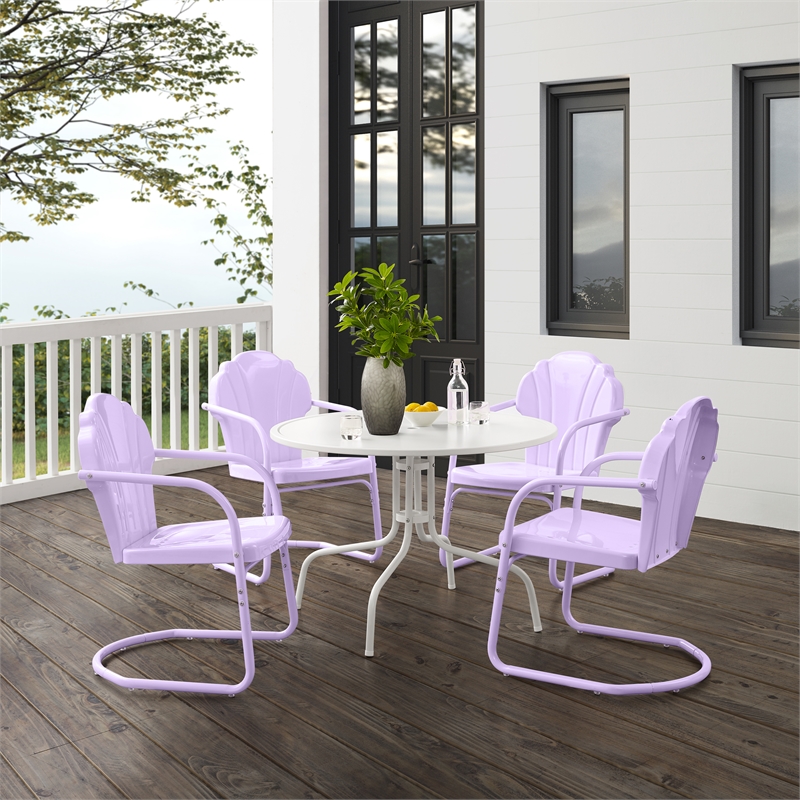 Crosley Tulip 5 Piece Retro Outdoor Dining Set in Lavender
