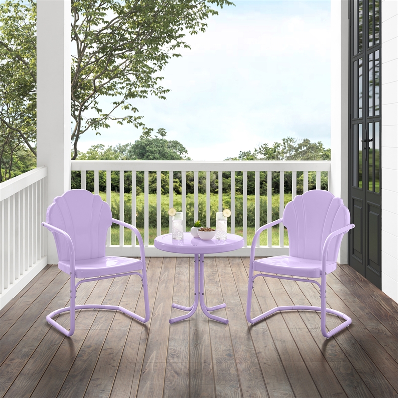 Crosley Tulip 3 Piece Retro Outdoor Chair Set in Lavender