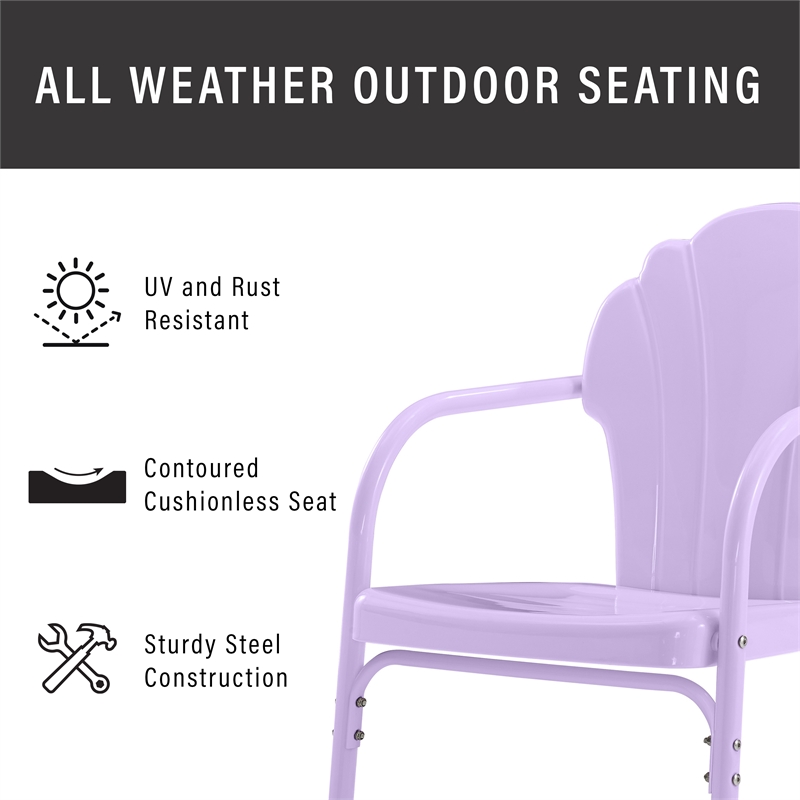 Crosley Tulip 3 Piece Retro Outdoor Chair Set in Lavender