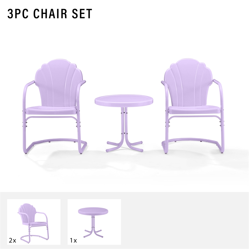 Crosley Tulip 3 Piece Retro Outdoor Chair Set in Lavender