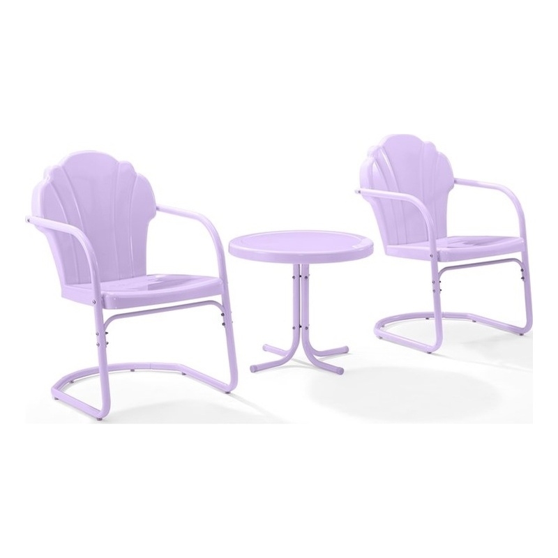 Crosley Tulip 3 Piece Retro Outdoor Chair Set in Lavender