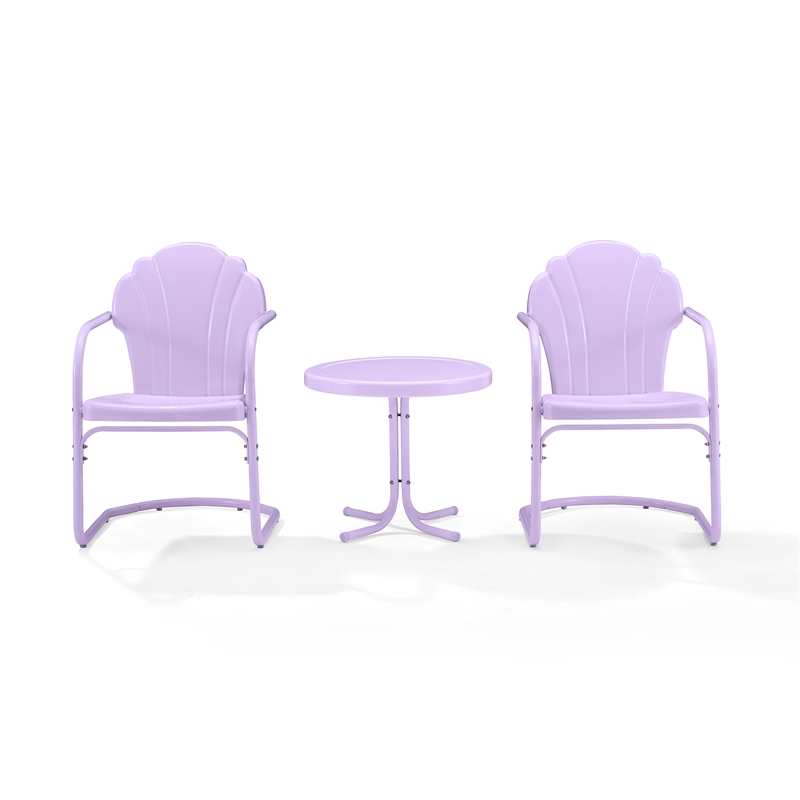 Crosley Tulip 3 Piece Retro Outdoor Chair Set in Lavender