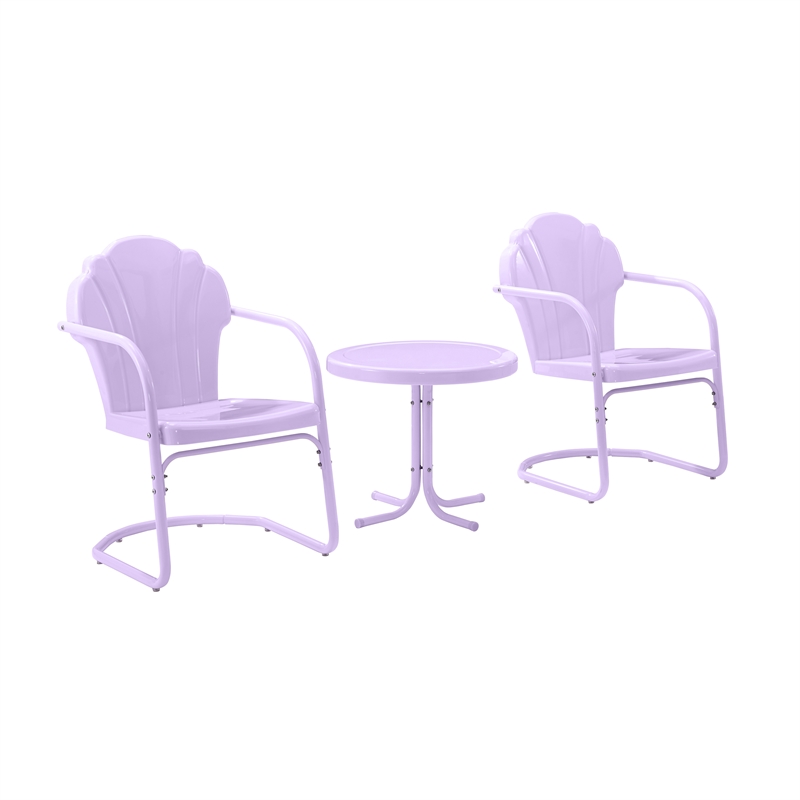 Crosley Tulip 3 Piece Retro Outdoor Chair Set in Lavender